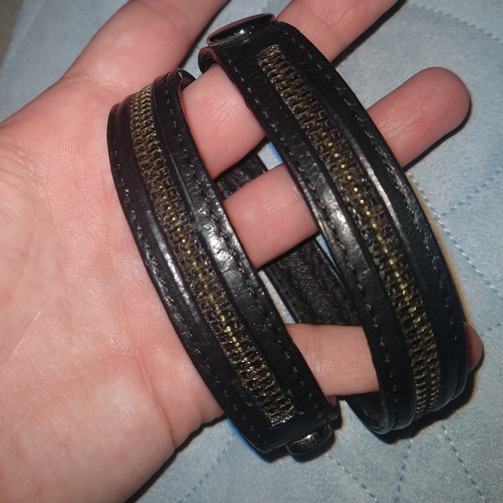 Black Double Wrap Leather zipper Bracelet 